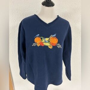 Vintage Classic Elements Navy Fall Themed Vneck Sweatshirt Cotton size Large